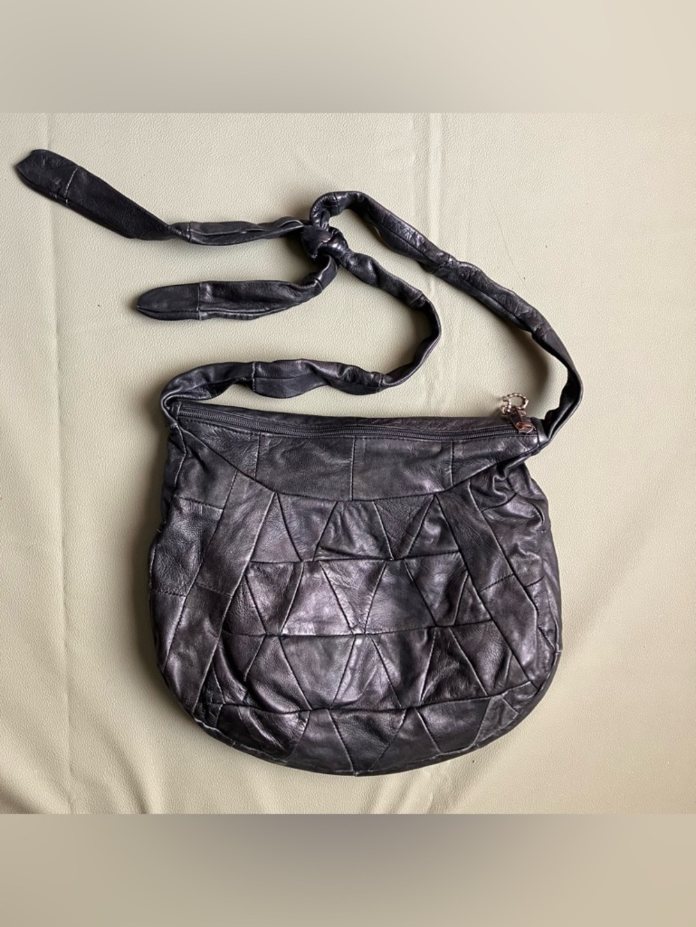 Leather Patchwork Triangle Hobo Crossbody Shoulder Bag Vintage